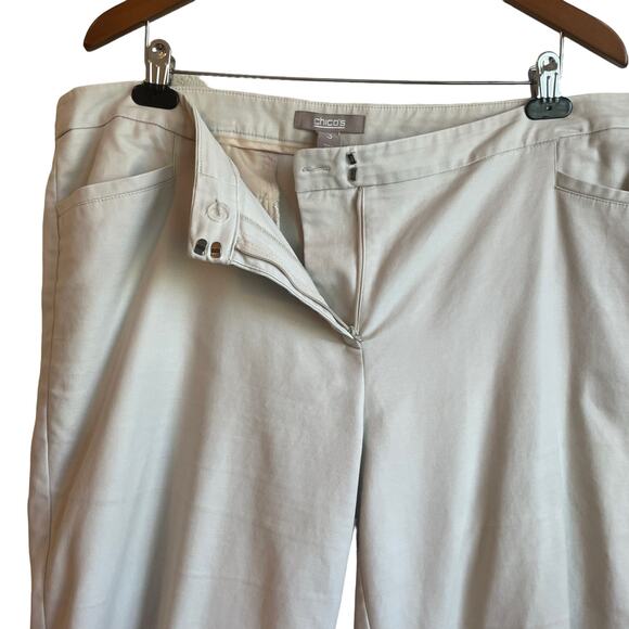 Chicos Women Cropped Cotton Pants XL Cream Straight Leg Coastal Comfort Neutral - Picture 6 of 10